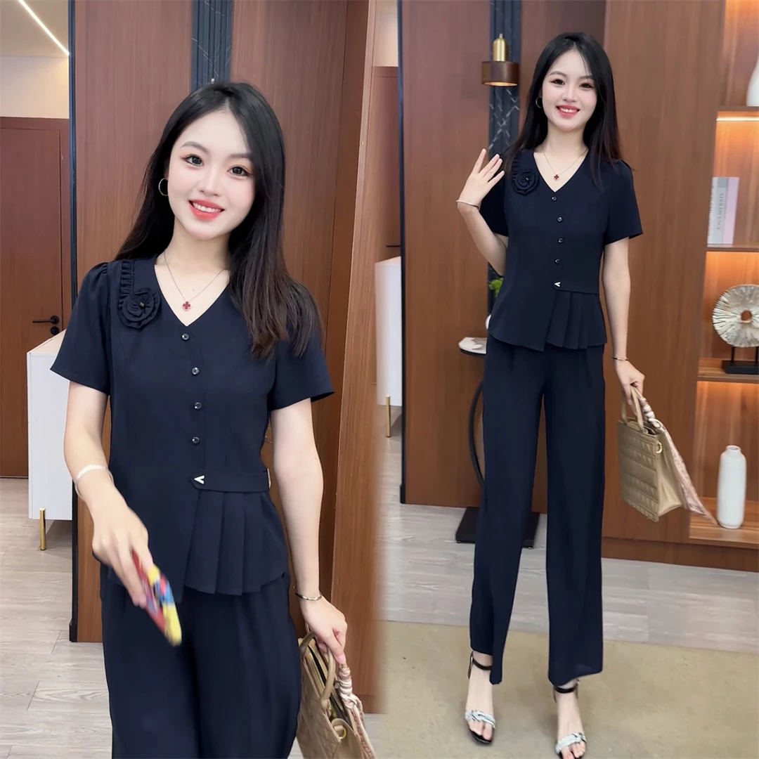 【婉星儿品牌】显瘦气质洋气时尚休闲夏季减龄短袖套装小个子高腰
