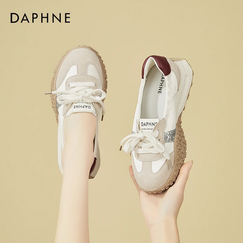 达芙妮米灰芭蕾低跟鞋女2025新款夏季运动休闲复古百搭软底德训鞋