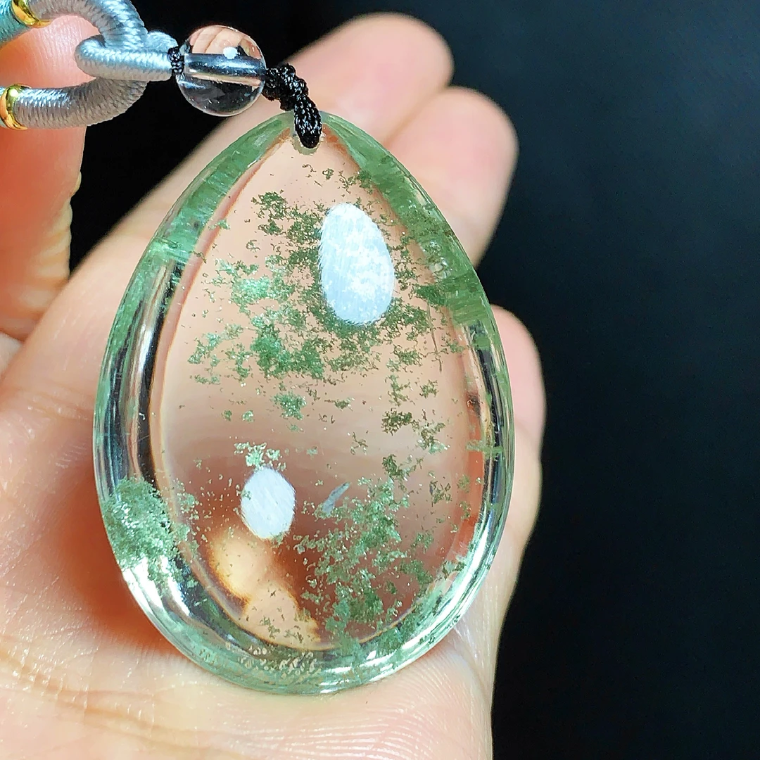 东海水晶天然绿幽灵水晶吊坠毛衣链水滴项坠绿幽灵纯天然100%真品
