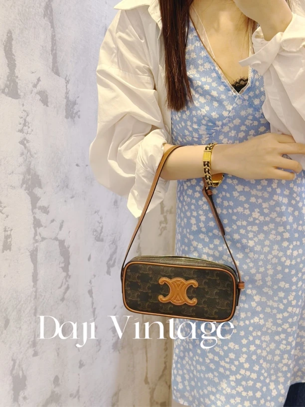 95新 Celine/思琳 大吉中古/Celine瑟琳老花凯旋门单肩包