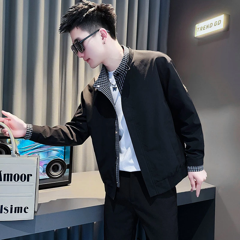 外套男款春秋男生衣服高级感男装秋季爆款2025新款假两件立领夹克