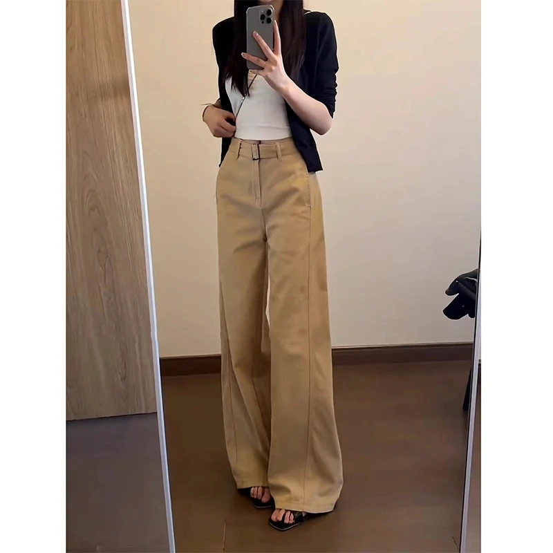 大码高个子加长卡其色阔腿牛仔裤女夏季新款显瘦百搭休闲直筒裤子