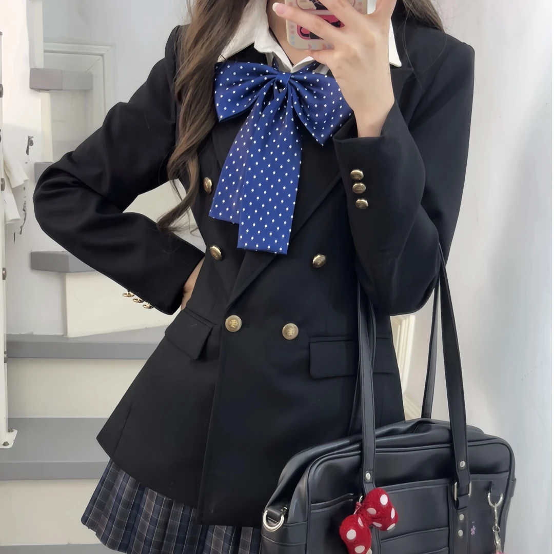 梨谱熊校供感jk制服西装外套正版套装学院风黑色收腰西装女秋冬jk