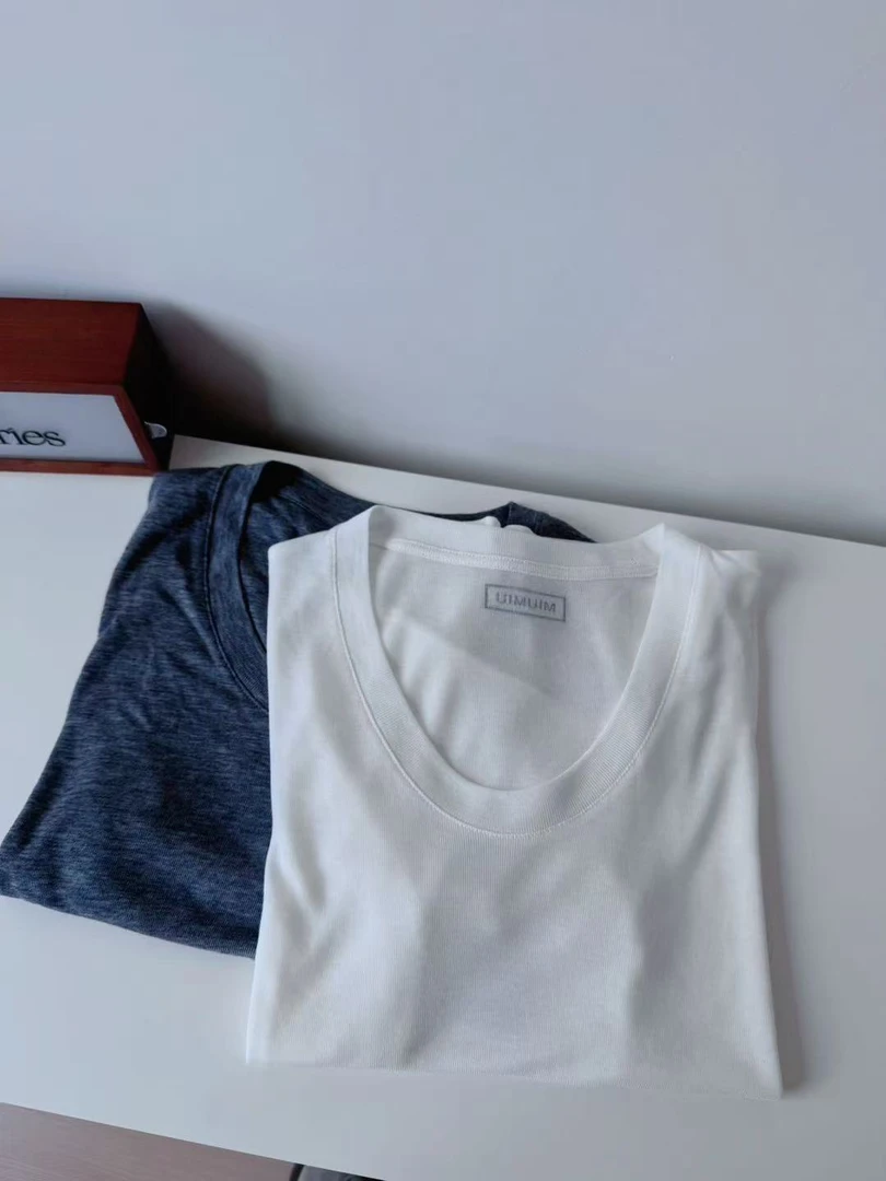 莱赛尔天丝鹅蛋领百搭纯色M家百搭纯色极简风针织短袖