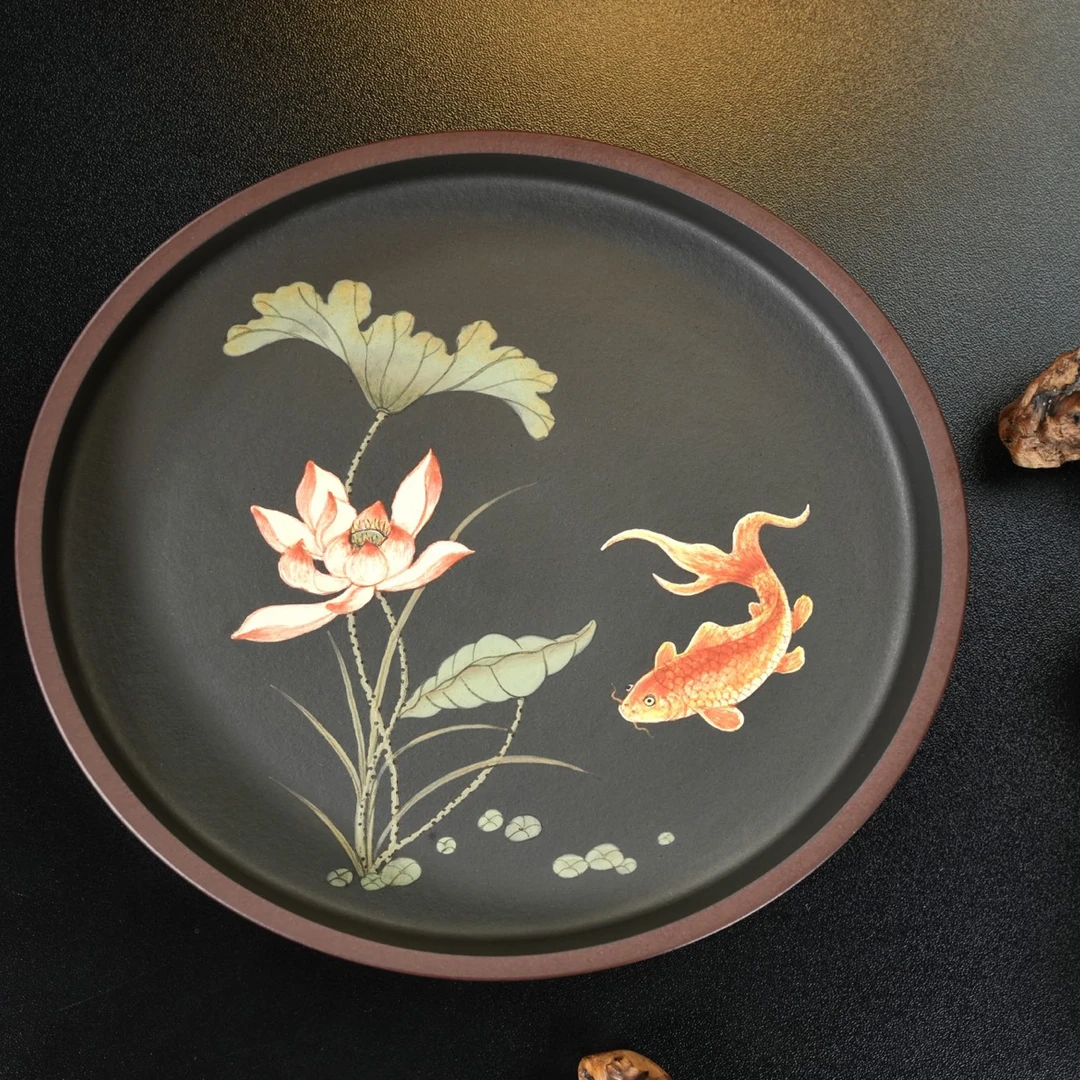 实拍荷趣·壶承茶盘原矿优质紫泥（绿泥粉浆）·直径19.5cm·深度2.3cm