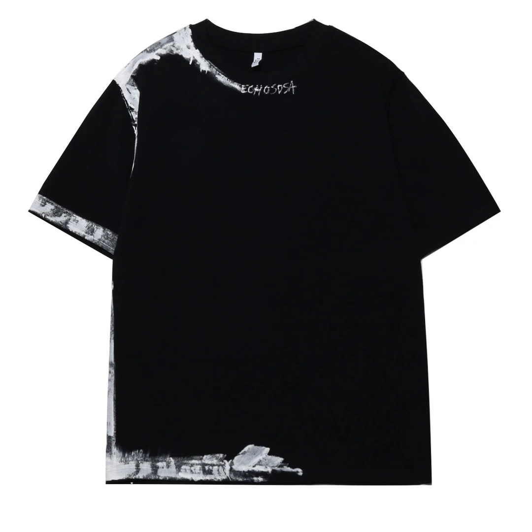 T272手工绘画印花美式短袖盐系男友穿搭夏复古圆领国潮高街棉上