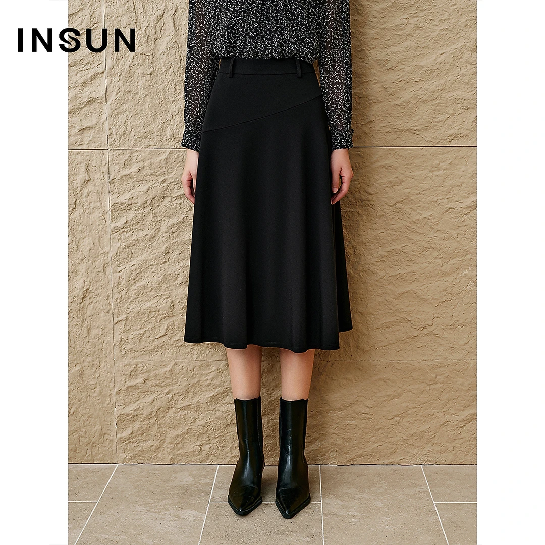 INSUN恩裳专选2025春季高腰A字解构分割线伞裙