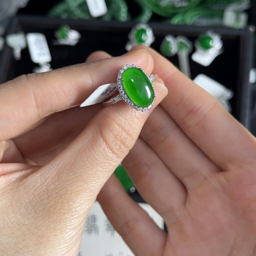 翡翠银S925镶嵌戒指蛋面戒指