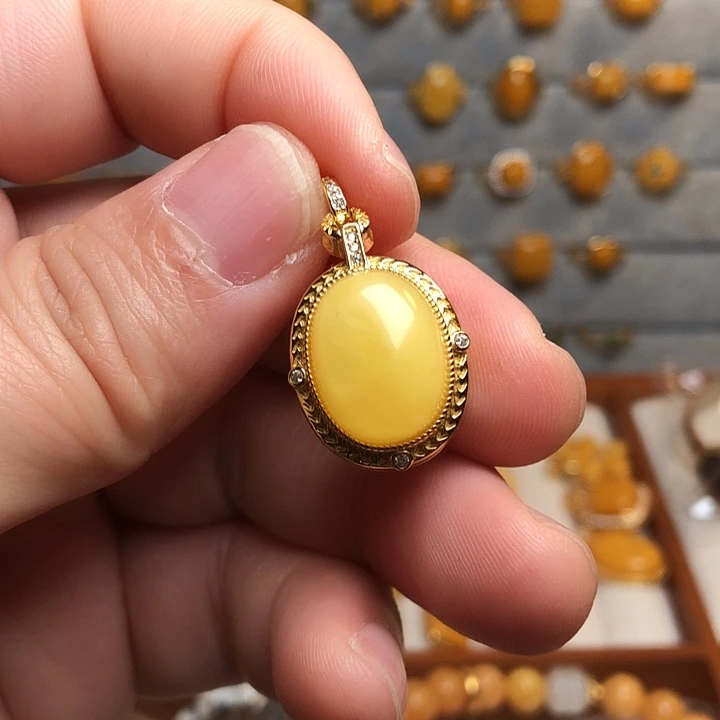 蜜蜡银S925镀金镶嵌吊坠(不含链)