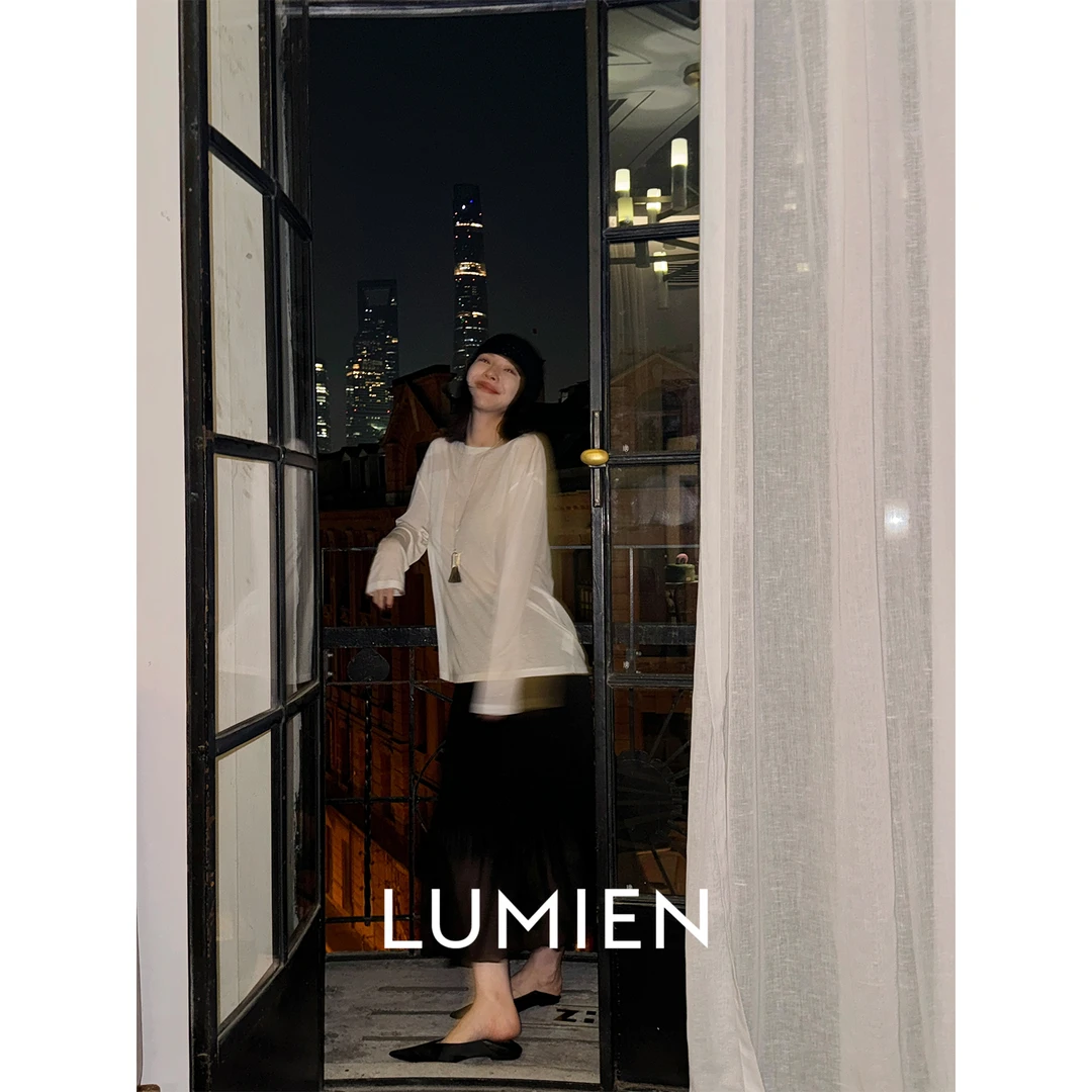 【LUMIEN】舒适慵懒风蚕丝轻氧宽松长袖圆领长袖T恤上衣女LX5CSS087