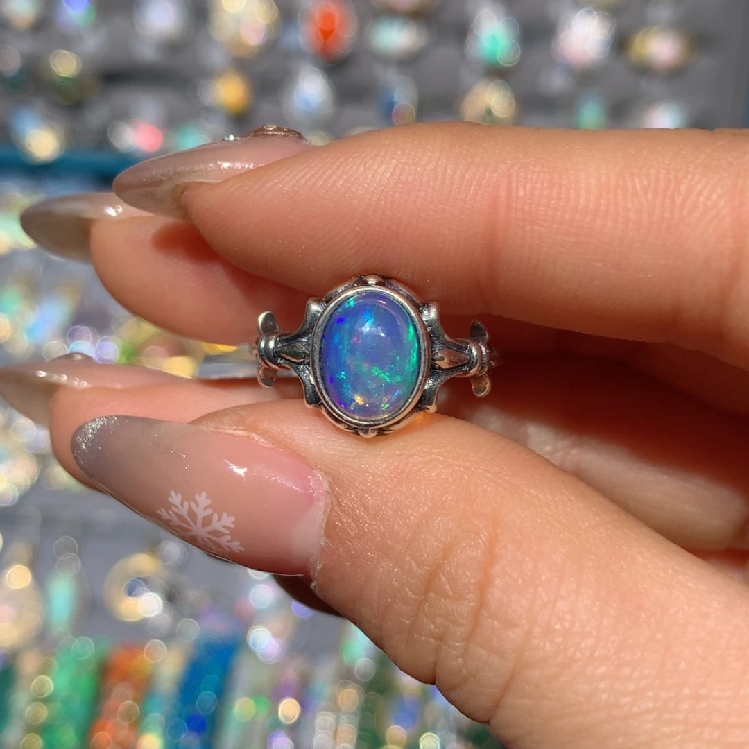 欧泊戒指h银S925镶嵌氮****）福利