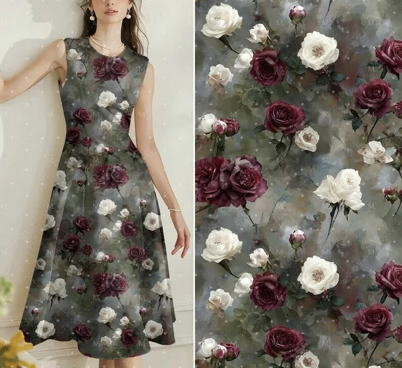 重磅棉绸.红玫瑰白玫瑰.春夏连衣裙旗袍床单被罩面料柔软透气