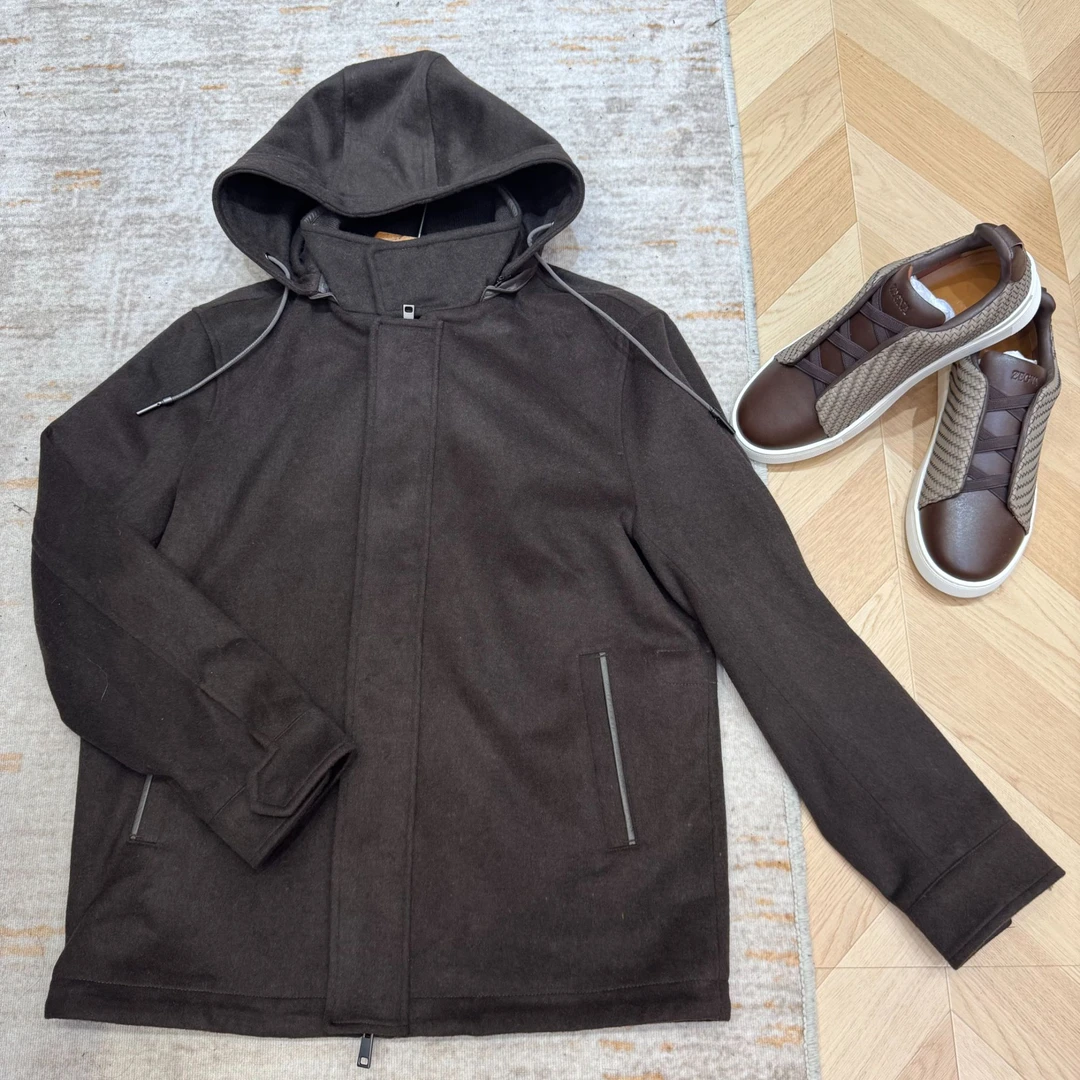 Loro Percival·高定男装25S秋冬新款杰家绵羊毛连帽夹克外套7631