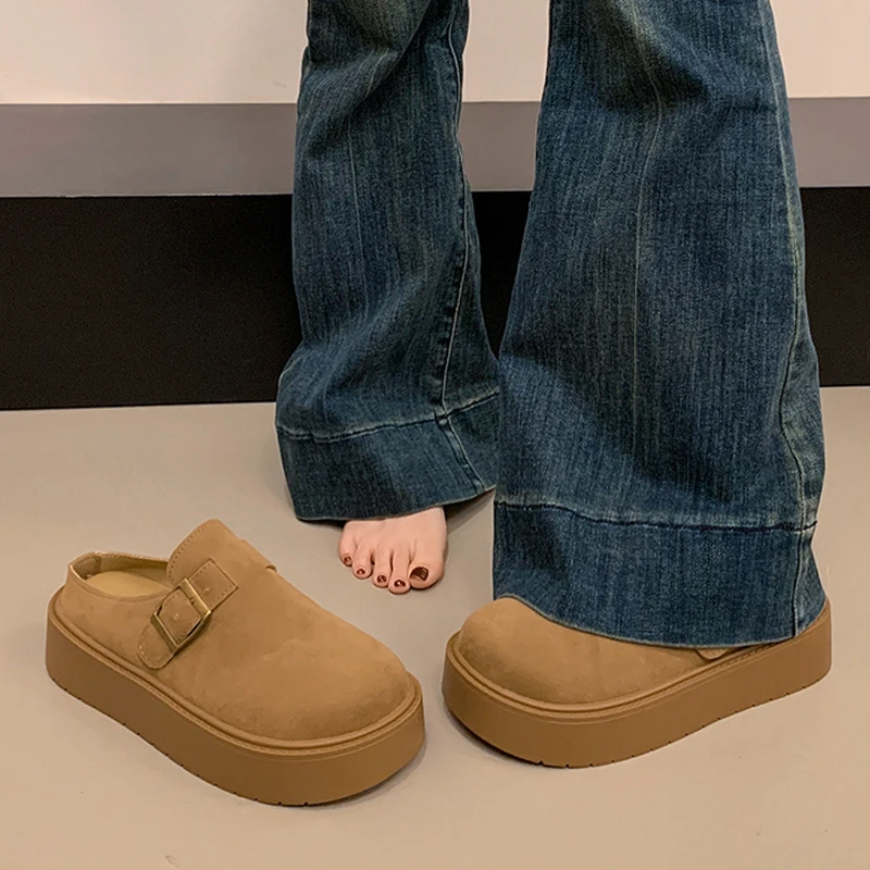 女款秋冬勃肯拖鞋厚底包头半拖鞋2025新款外穿一脚蹬休闲博肯鞋子