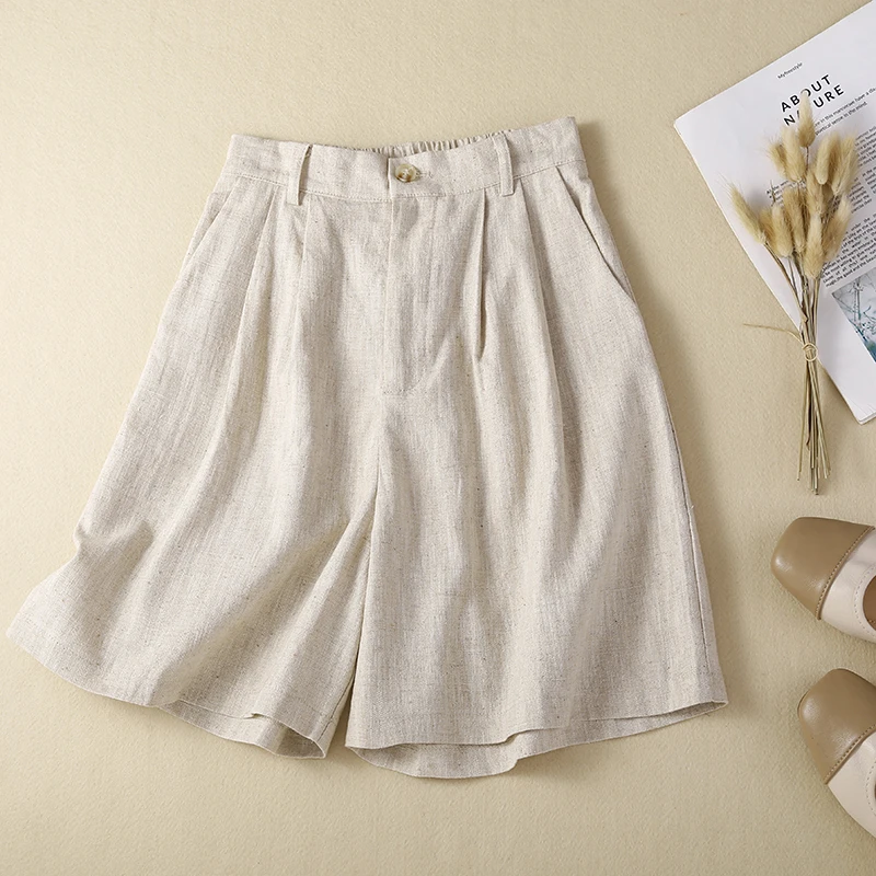 棉麻阔腿五分裤女夏季薄款高腰a字短裤宽松显瘦直筒休闲中裤热裤