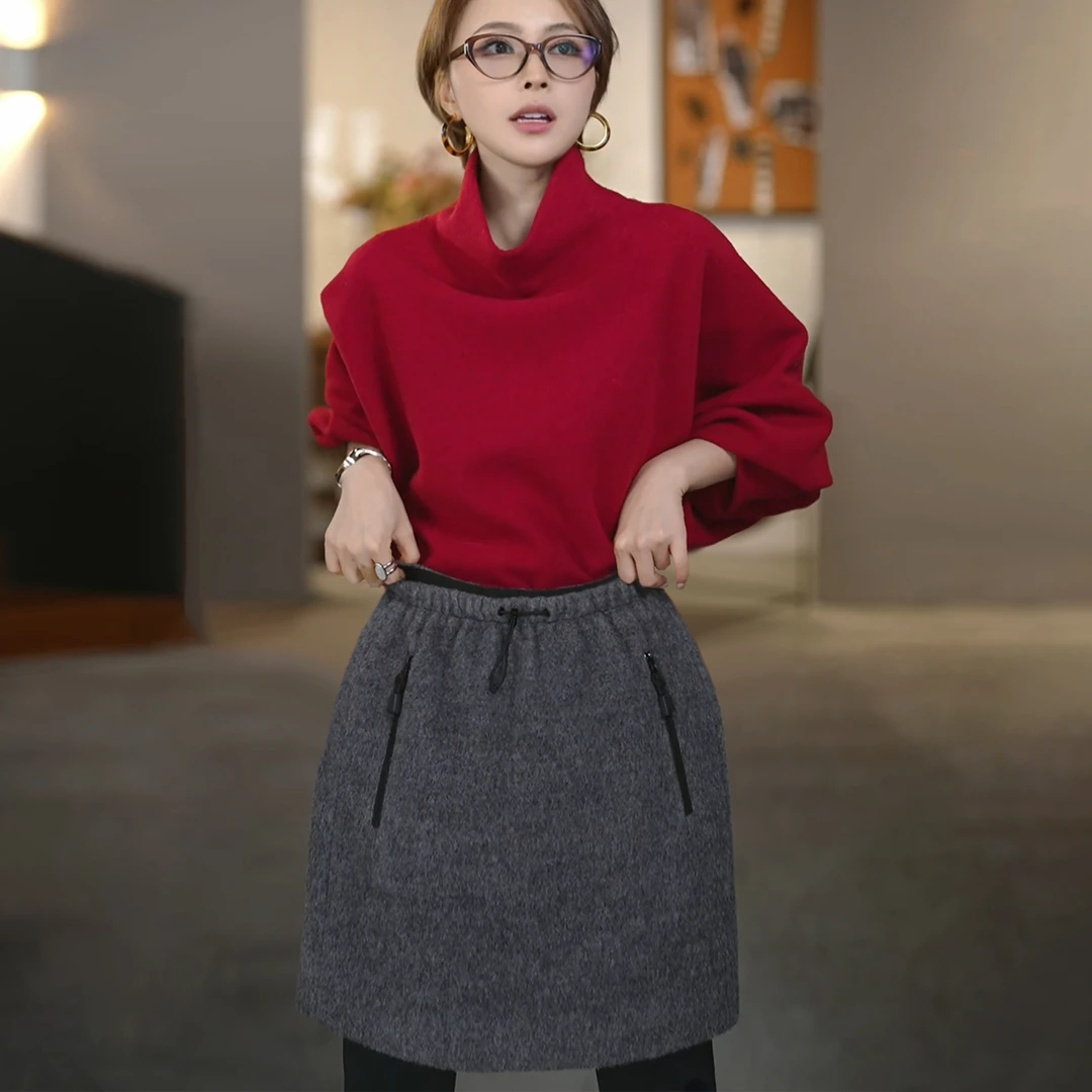 溶溶【暖冬漫步】RONGRONG 羊毛混纺修饰拉长比例半身短裙2521H710