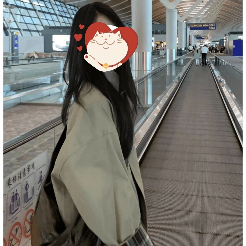 【欧若风】2025春秋新款设计感撞色风衣外套英伦风显瘦宽松洋气时尚