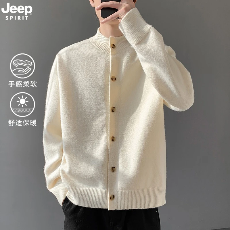 JEEPSPIRIT吉普半高领开衫毛衣男士秋季新款风外套宽松针织衫男款