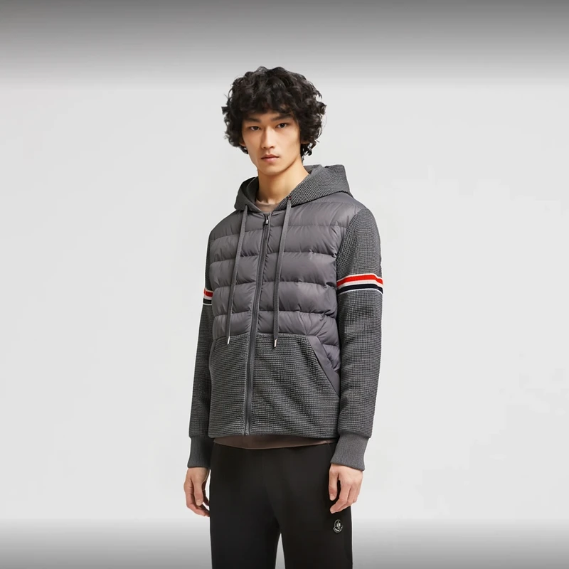 小众高级感连帽青少年轻薄款保暖修身夹克外套轻奢男士拼接羽绒服