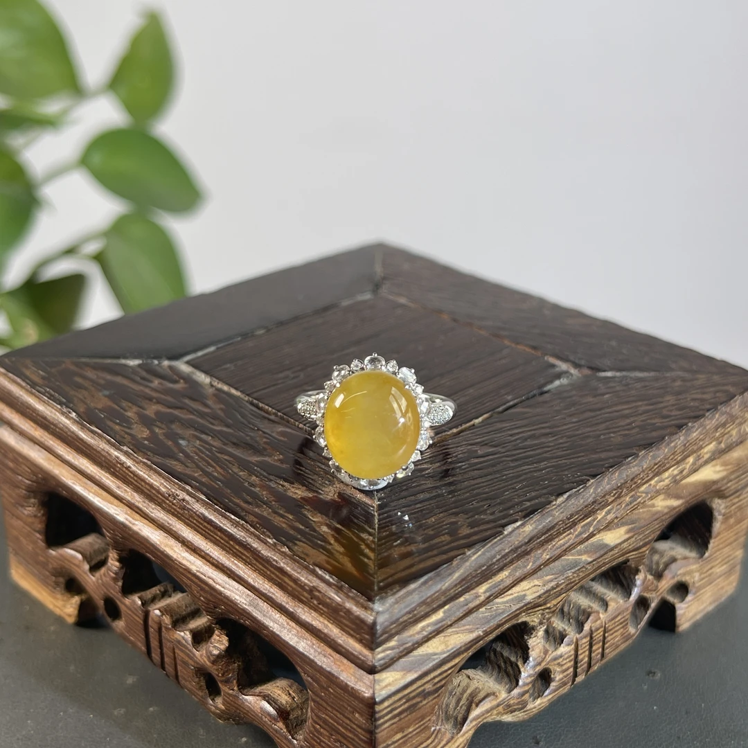 JGB18-200  天然缅甸A货翡翠  18K含钻镶嵌戒指13#