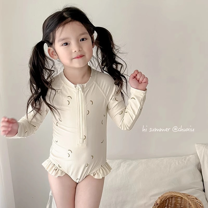 ins儿童泳衣女童宝宝连体长袖防晒速干游泳衣洋气小女孩可爱泳装