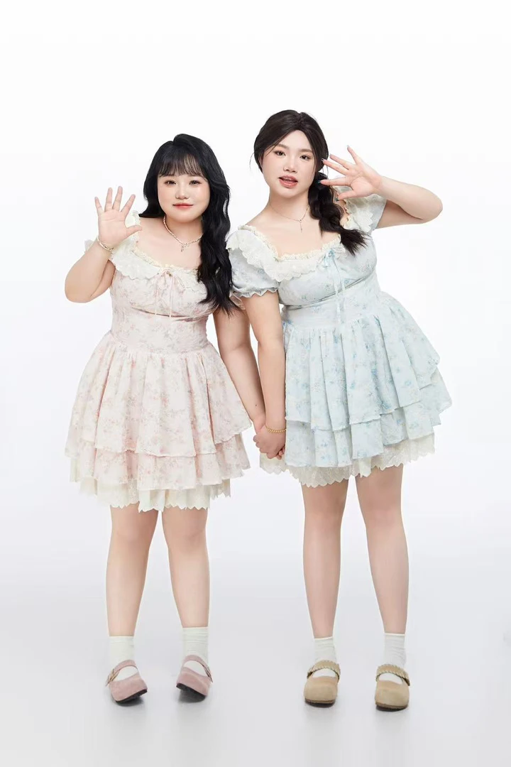 【别叫醒我】樱紫花翎甜美泡泡袖温柔碎花收腰连衣裙