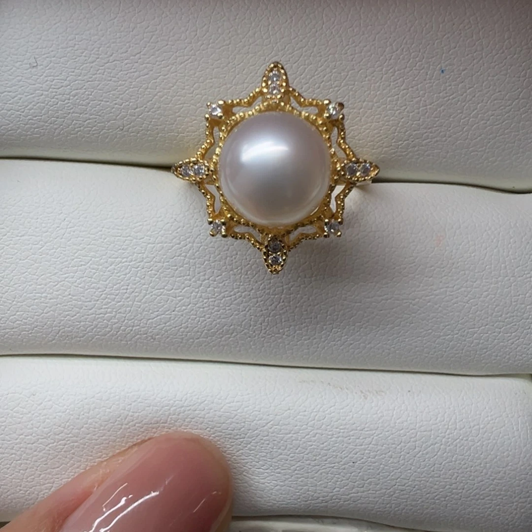 海水珍珠澳白戒指9+mm银S925镶嵌