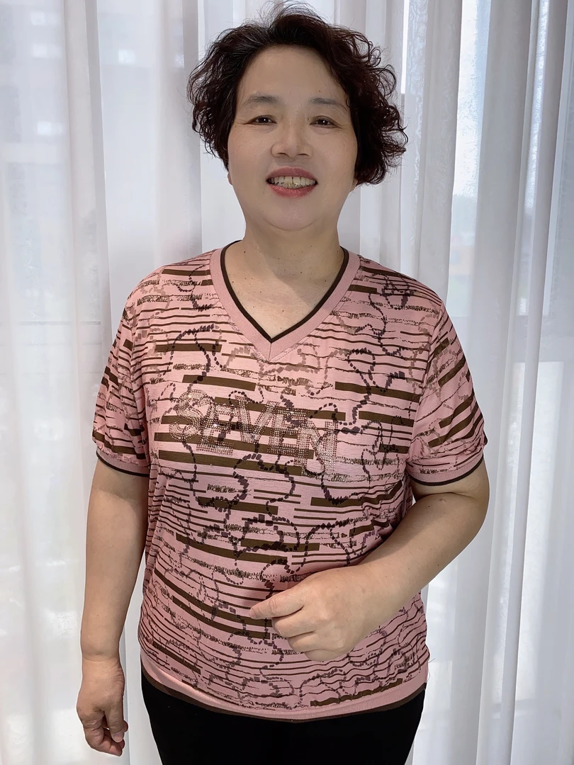 时尚气质短袖宽松型薄款中老年妈妈装夏季印花百搭休闲透气8171