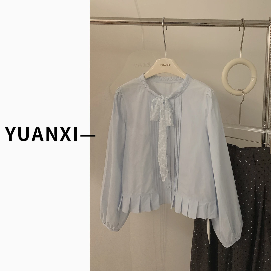 【YUAN.XI】F384 韩系设计感蕾丝丝巾领衬衫女春装新款