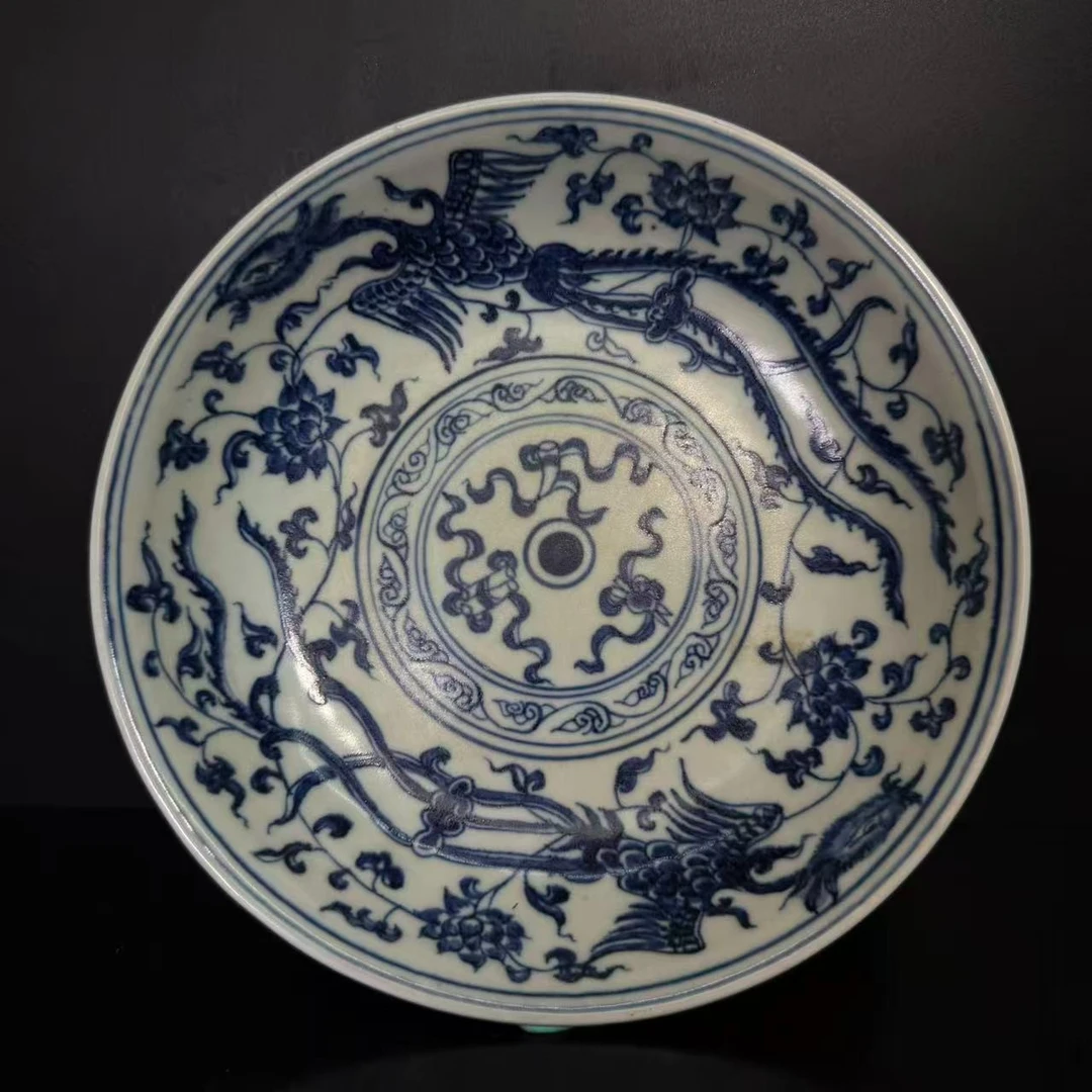 Lot5-Z青花凤纹大盘大明宣德年制款直径22cm-YC12080005001067