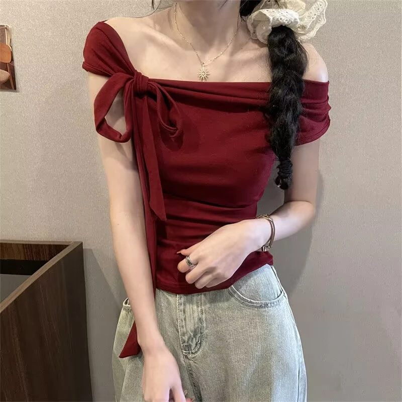 微微19到39备注编码链接一字肩短袖T恤女