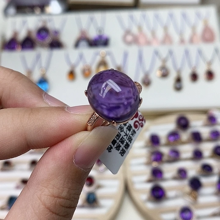 紫晶戒指银S925镶嵌杨*赖紫水晶戒指