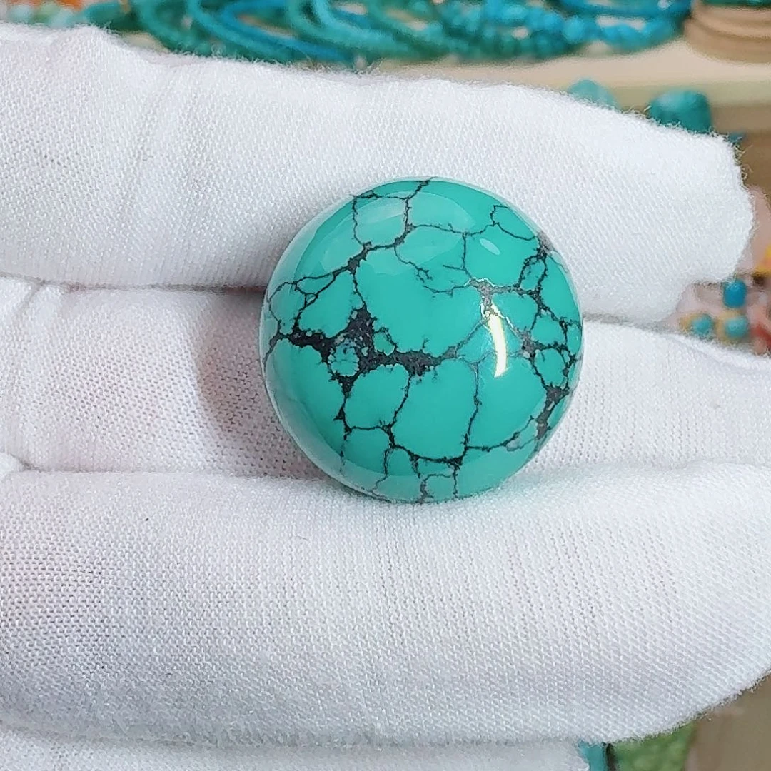 绿松石未镶嵌珠宝奇石饱满扁珠