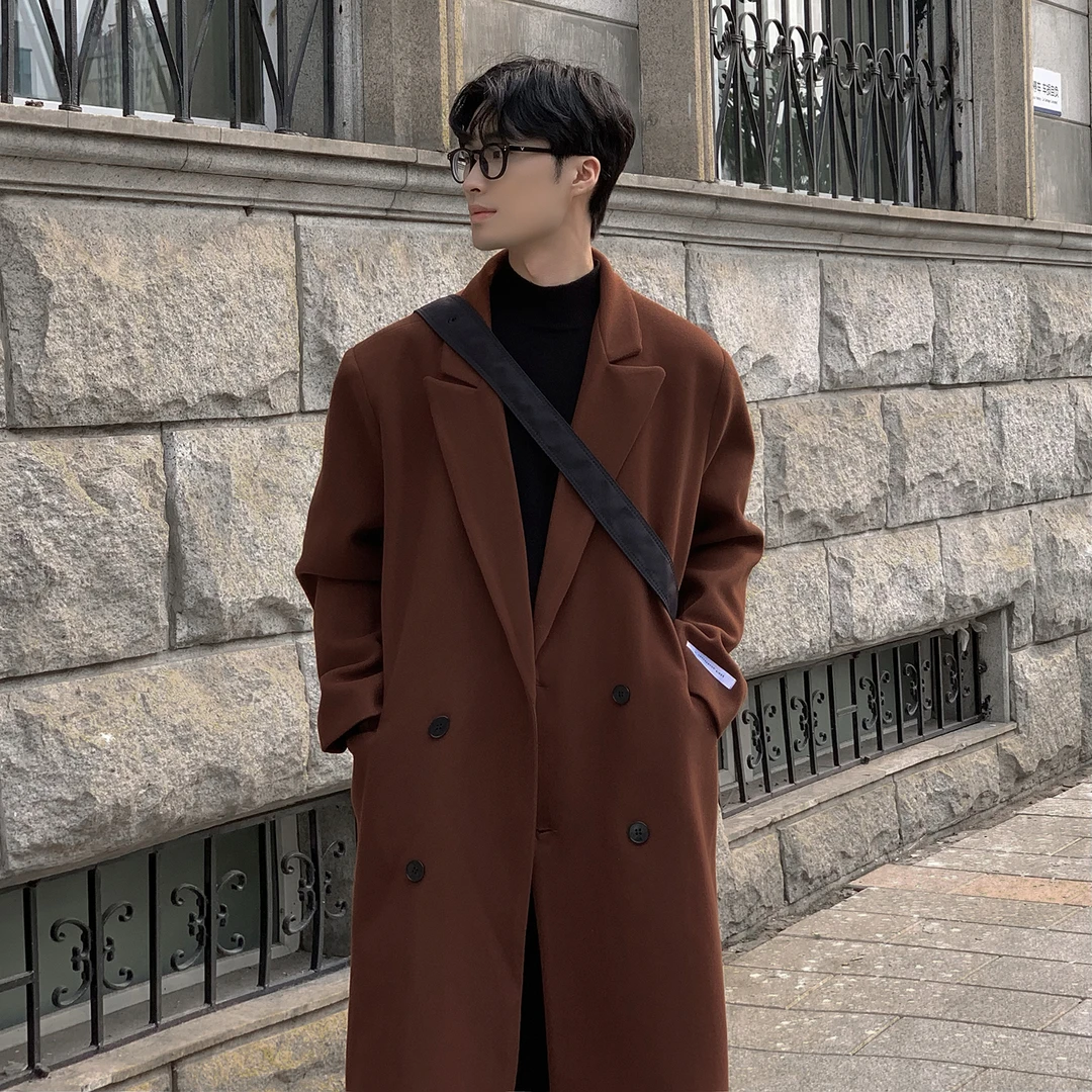 大衣男款冬季毛呢大衣中长款过膝西装双排扣呢子风衣外套加厚潮流