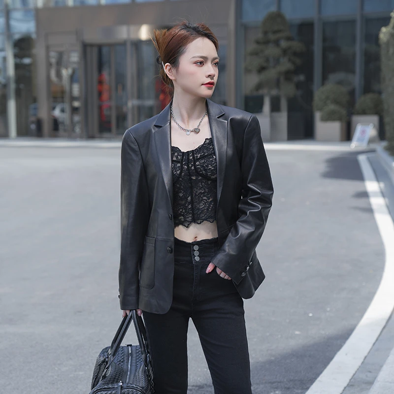 【新品】意大利进口绵羊皮真皮皮衣春秋男士商务西装显瘦气质修身