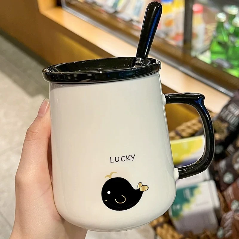 马克杯带盖勺陶瓷杯女可爱创意家用办公室早餐冲泡咖啡水杯男生LQ
