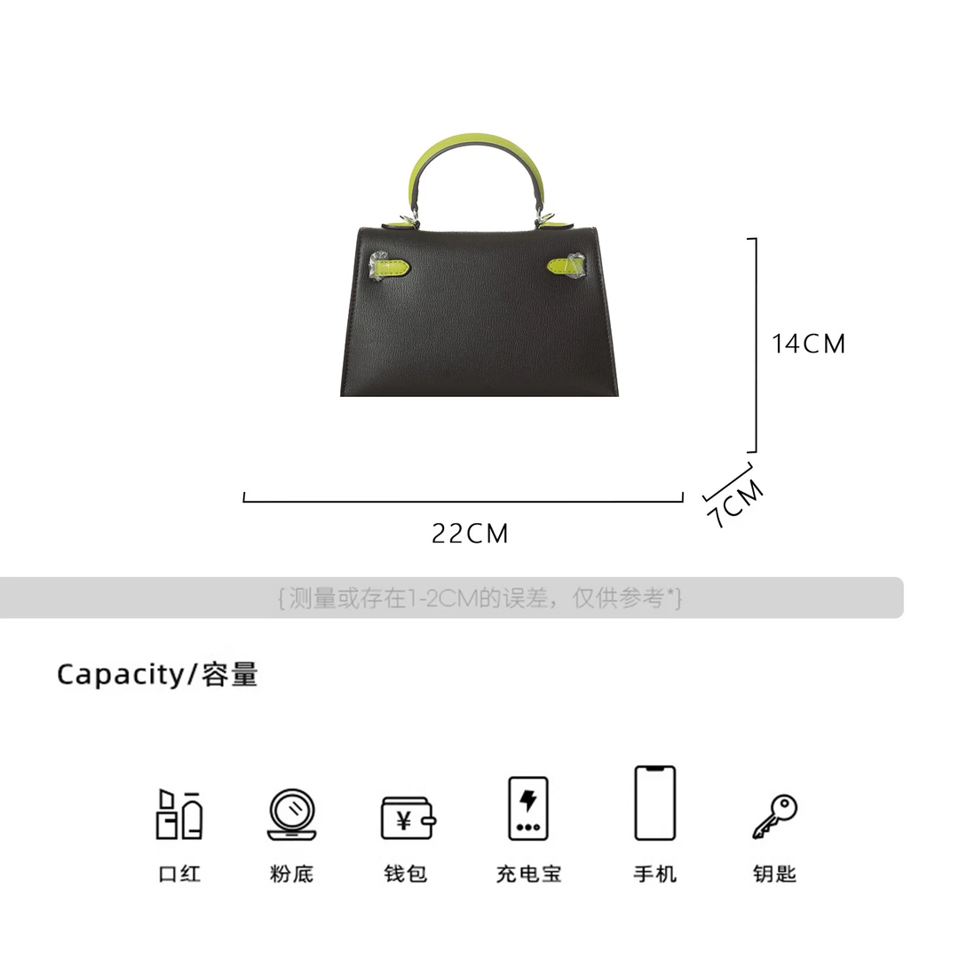 【BAONAI】真皮高定手提斜跨单肩包-IF8622-奇异果绿拼乌木色