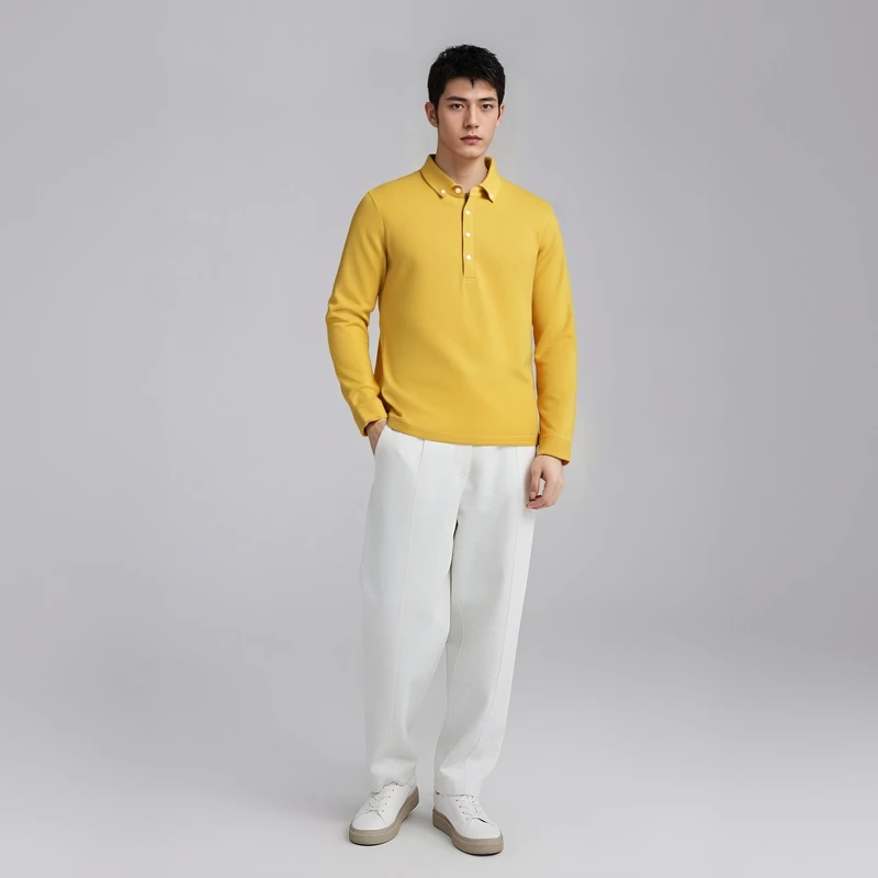 CA795 机场货 卡春秋男式长袖T恤 棉套头休闲商务上衣 黄色弹力