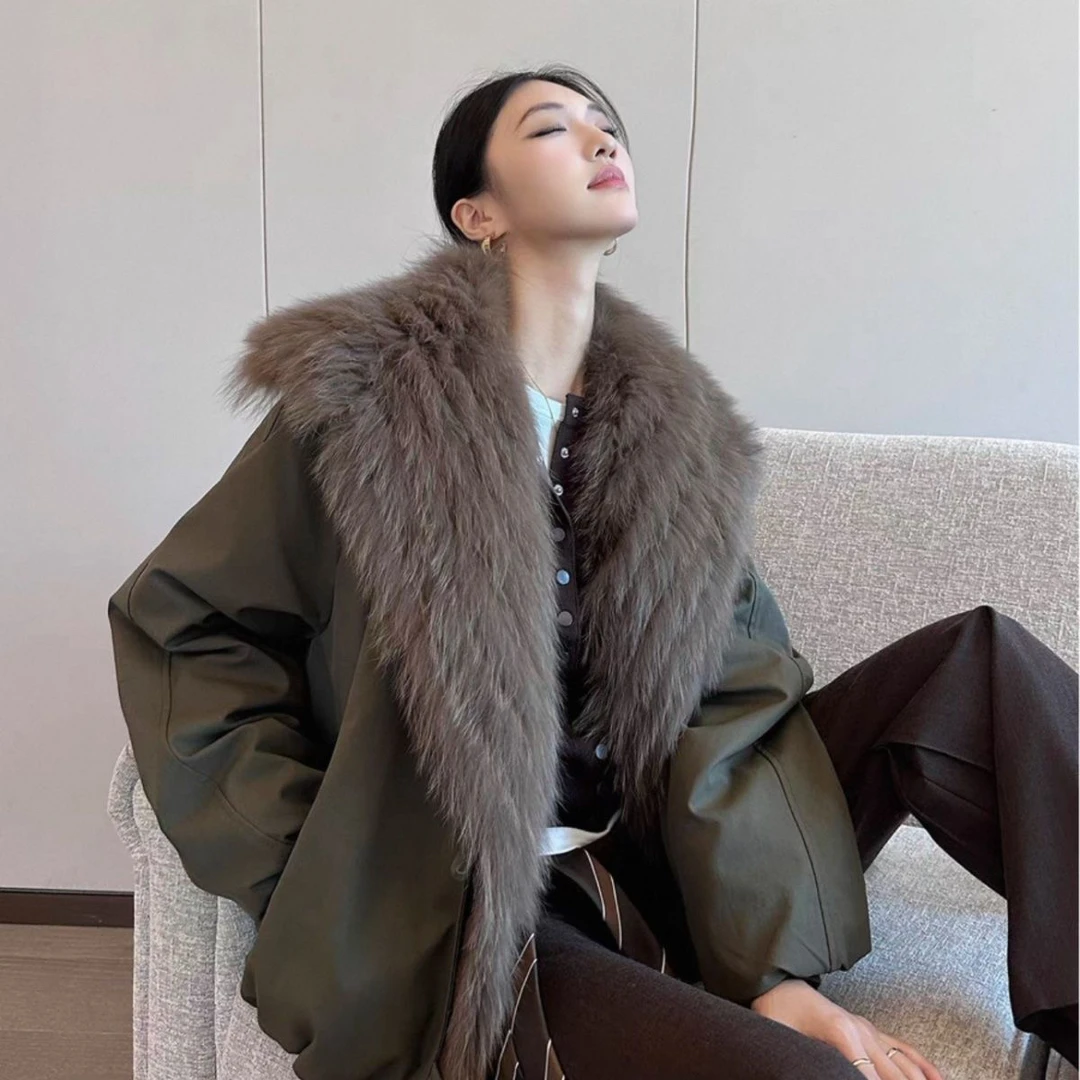 时尚保暖女款冬季可拆卸大毛领真毛狐狸毛皮草鹅绒派克