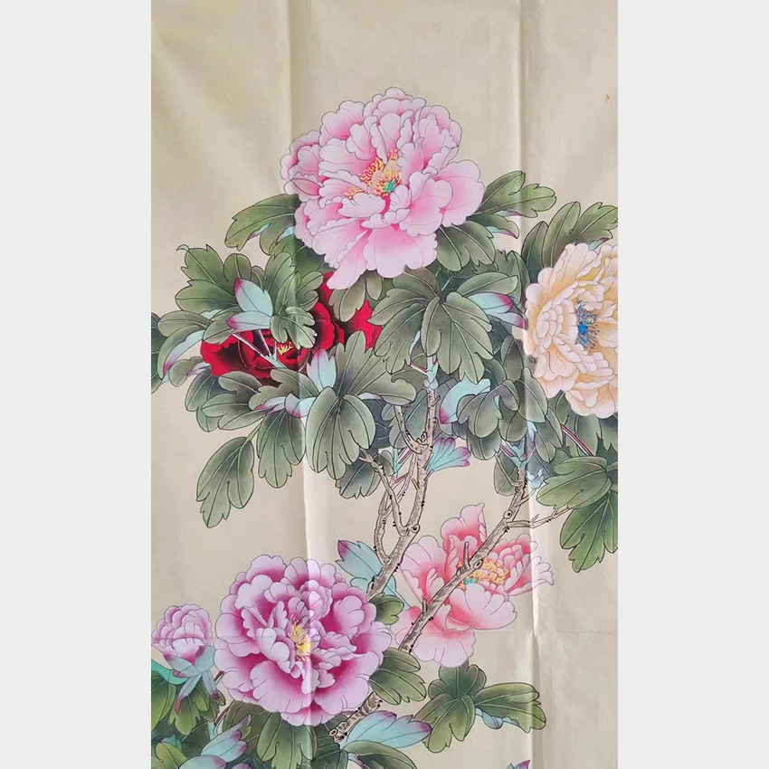 2038  纯手绘花老字画《艳冠群芳》中堂  尺寸 137×68
