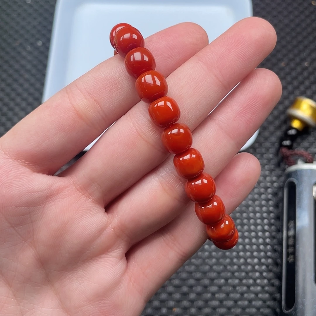 未镶嵌9mm柿子红老型手链整串21颗南红玛瑙