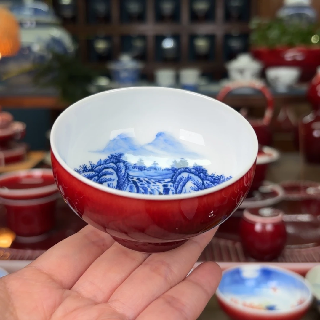 闻轩坊原矿郎红 精品山水禅定杯