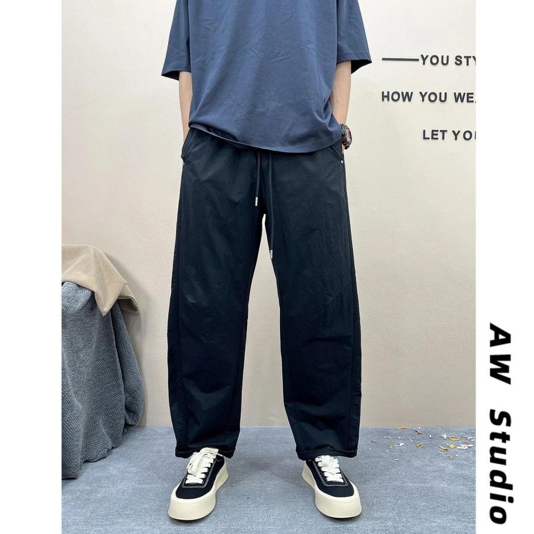 美式复古纯色工装裤男宽松透气弯刀裤垂感阔腿裤休闲裤潮男长裤子