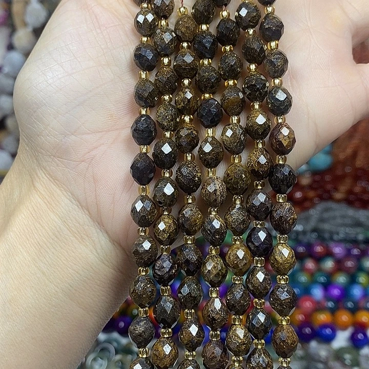 玛瑙/玉髓未镶嵌珠宝半成品天然古铜切面米珠卡7*8mm