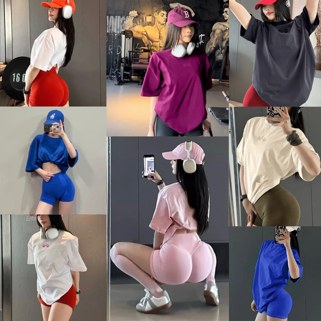 重磅纯棉宽松撸铁健身女运动上衣高颜值T恤休闲运动短袖夏季