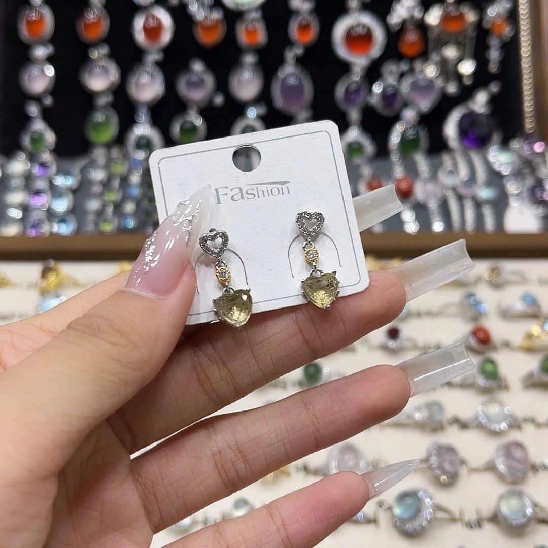 银S925镶嵌岫玉耳坠