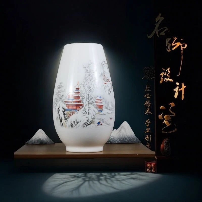 景德镇陶瓷小花瓶新年中式客厅插花福桶家居酒柜工艺品博古架摆件