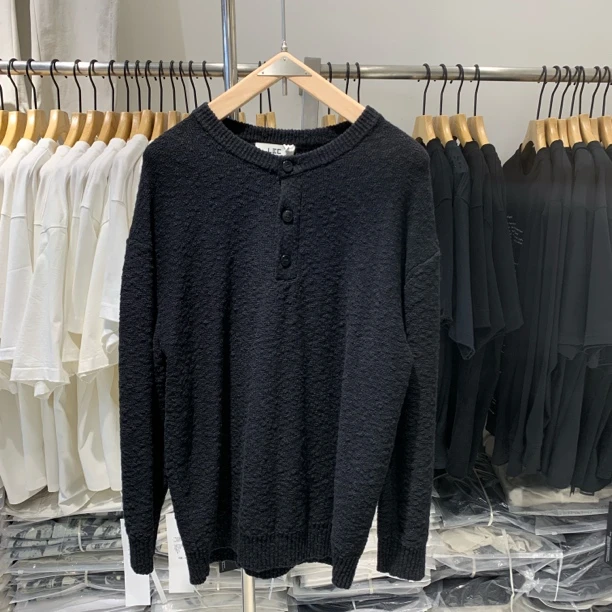 秋冬设计师款男士毛衫百搭时尚潮流宽松痞帅in针织毛衣亨利领长袖