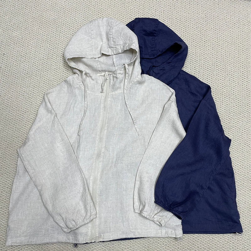 亚麻连帽上衣宽松休闲防晒连帽衫