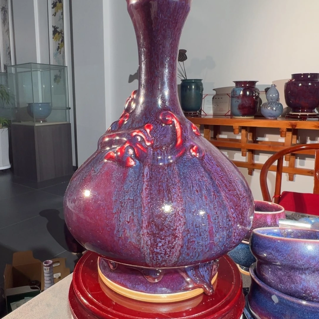 感*传统钧瓷工艺品盘龙瓶